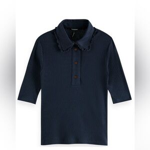 Scotch & Soda Ribbed Tencel™-Blend Polo Tee color Night size M